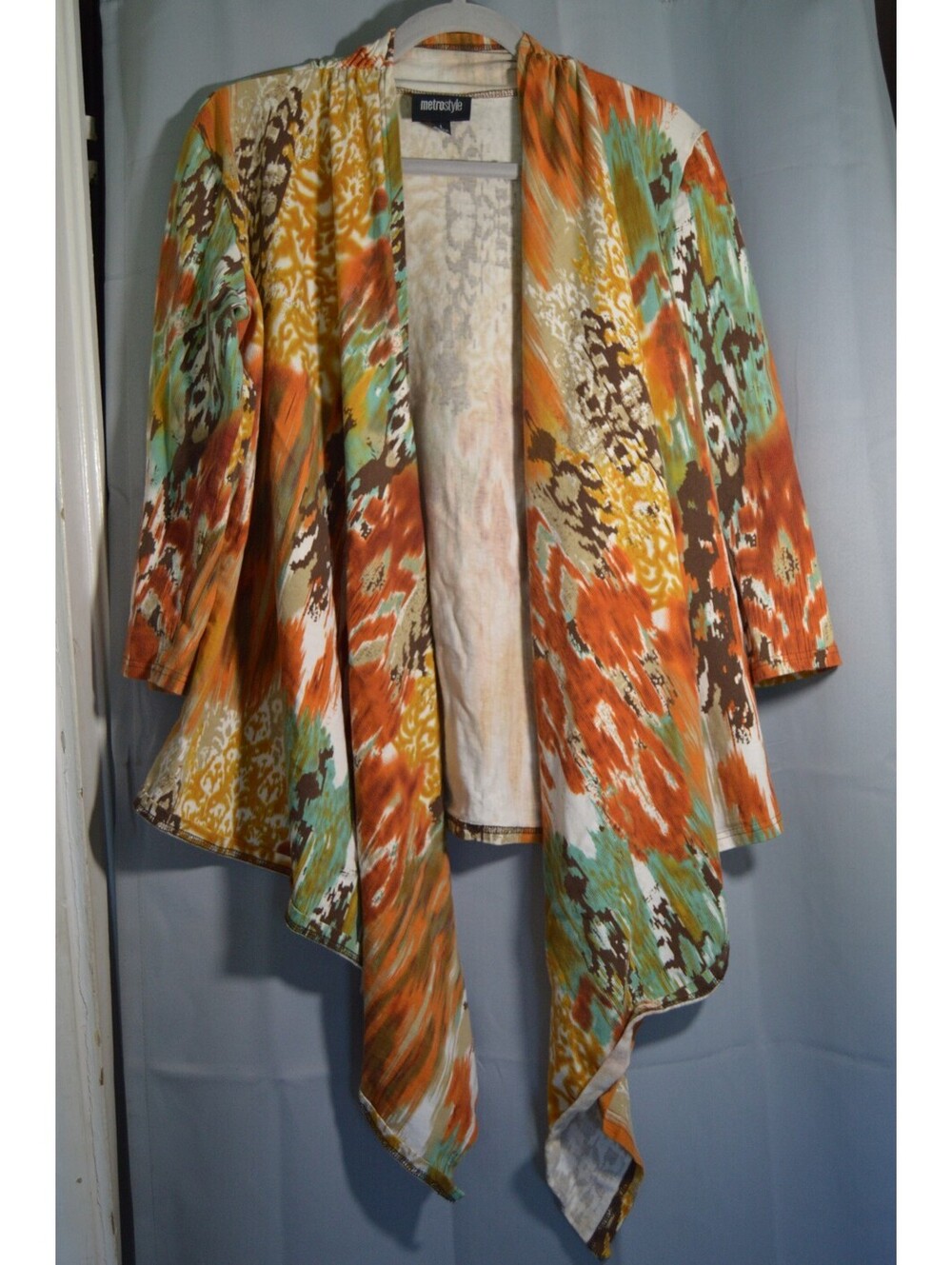 Metrostyle multicolor draped open front cardigan size L
